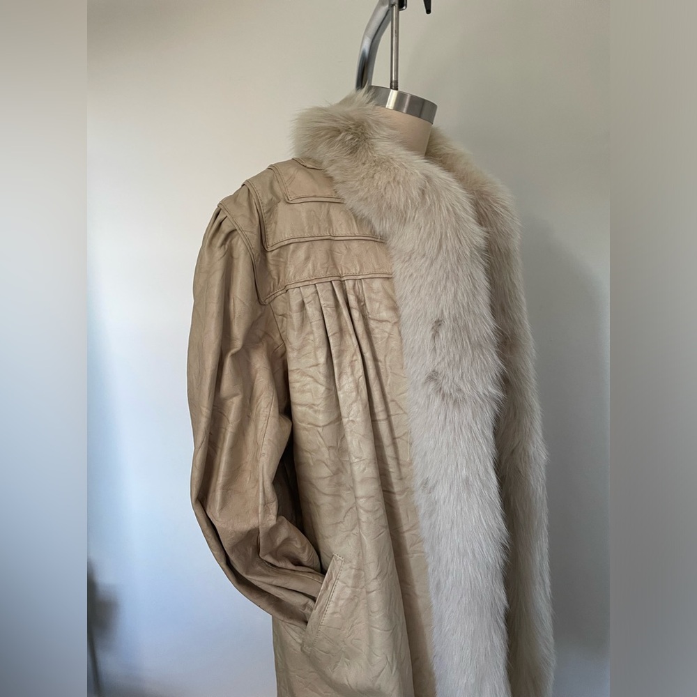 Vintage J Percy Marvin Richards Cream/Blush Pink Leather Coat Fox Fur Collar - Picture 5 of 10